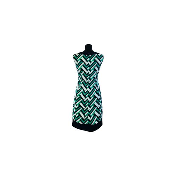 Jessica Howard Blue Green Geometric Print Sheath Dress Size 10 - Picture 3 of 7
